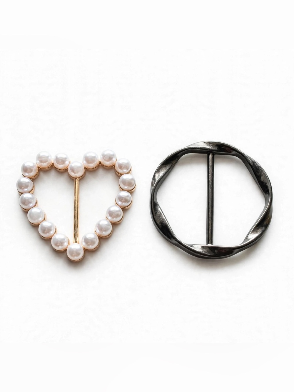 Heart Pearl & Twisted Matte Black T-Shirt Clip Set - Scarf Slide, Tee Cinch, Sle
